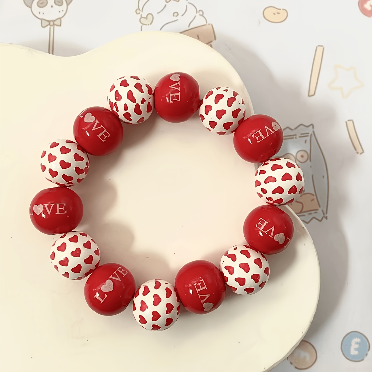 Women's Valentine’s Day Heart Elastic Bead Bracelet